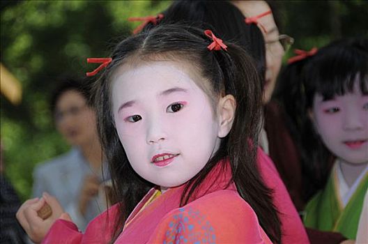 孩子,节日,穿,传统服装,时期,京都,日本,亚洲