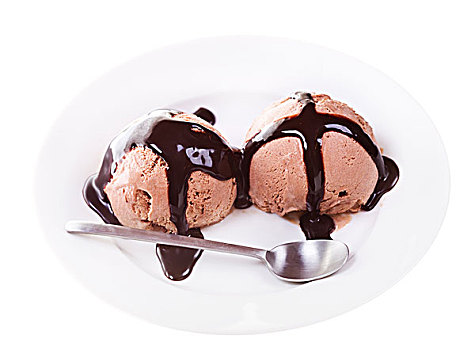 舀具,巧克力冰淇淋,盘子,隔绝,白色背景,背景