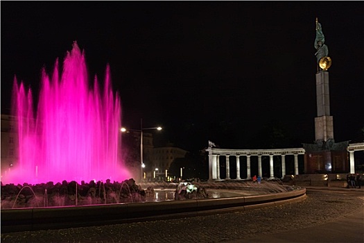 粉色,喷泉,广场