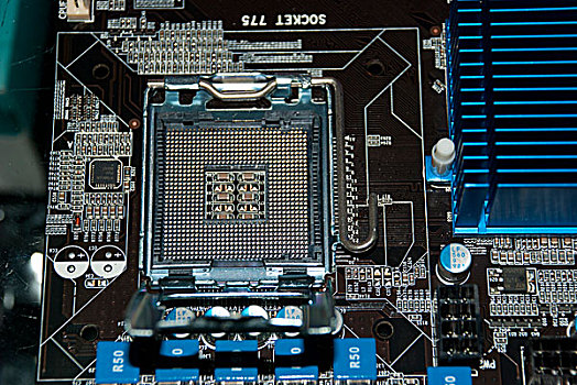 电子设备－台式电脑彩色主板cpu插槽特写