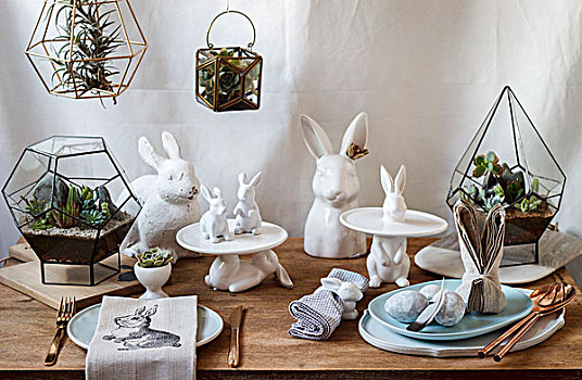 复活节,安放,兔子,小雕像,多汁植物,微型