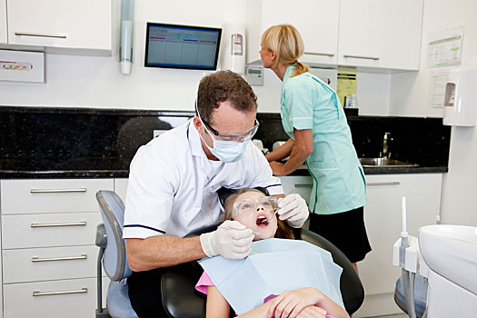 男性,牙医,检查,女孩,牙齿,牙科护士,背景