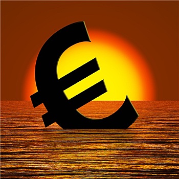 欧元符号,沉没,日落,展示,沮丧,不景气,经济