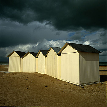 海滩小屋,雷雨天气,诺曼底,法国,欧洲
