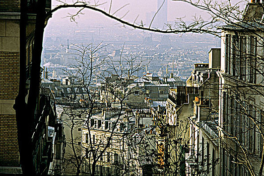 法国,巴黎,巴黎18区,蒙马特尔,全视图,冬天
