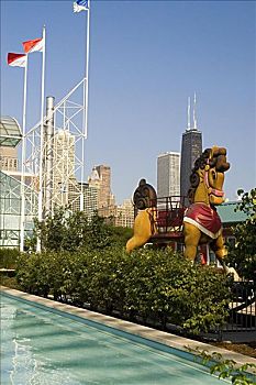 雕塑,马,游乐园,海军码头,公园,芝加哥,伊利诺斯,美国