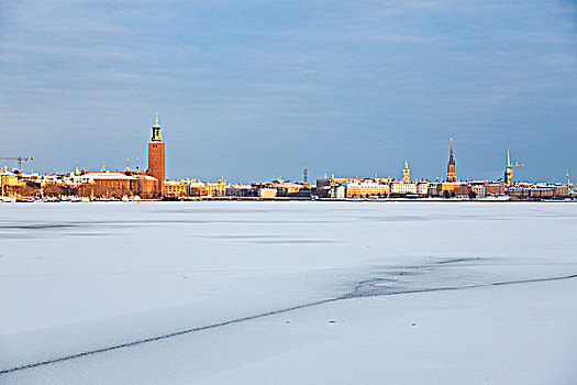 城市天际线,斯德哥尔摩,市政厅,冬天
