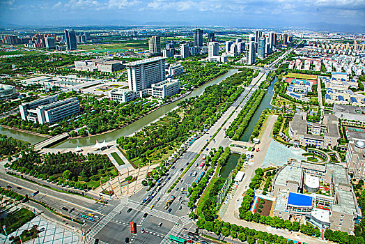 俯瞰,建筑群,大楼,道路,城市,全景