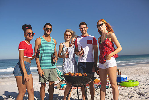 群体,朋友,乐趣,做饭,烧烤,海滩