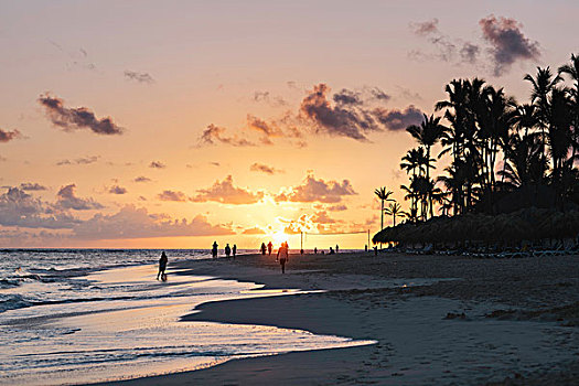 人,海滩,日落,蓬塔卡纳,多米尼加共和国
