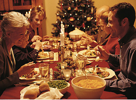 家庭,圣诞晚餐,桌子