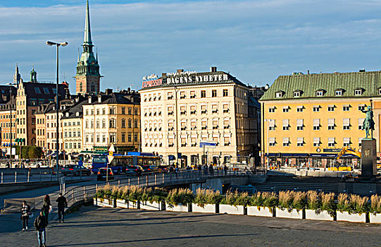 斯德哥尔摩,瑞典,市区,天际线,日落,市中心,老,建筑,城市