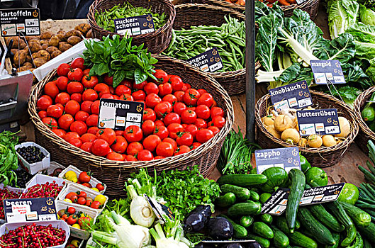 市场,货摊,蔬菜,西红柿,黄瓜,萝卜,布赖施高,巴登符腾堡,德国,欧洲