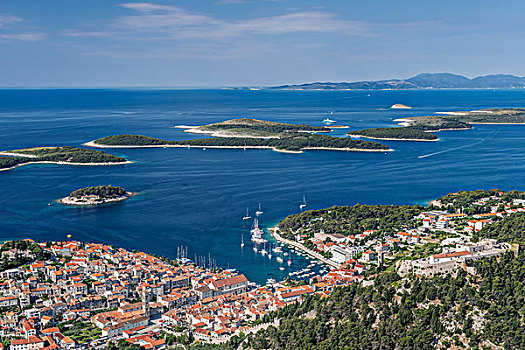 克罗地亚,达尔马提亚,赫瓦尔岛,俯视,城镇,港口,大幅,尺寸