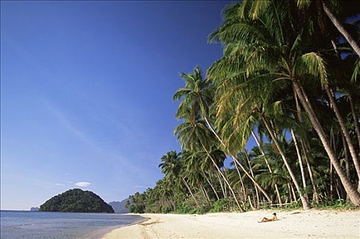 菲律宾,巴拉望岛,埃尔尼多,女孩,日光浴,热带沙滩