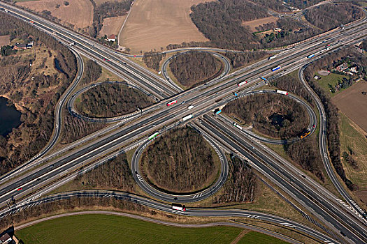 航拍,高速公路,交叉,出口,下莱茵,北莱茵-威斯特伐利亚,德国,欧洲