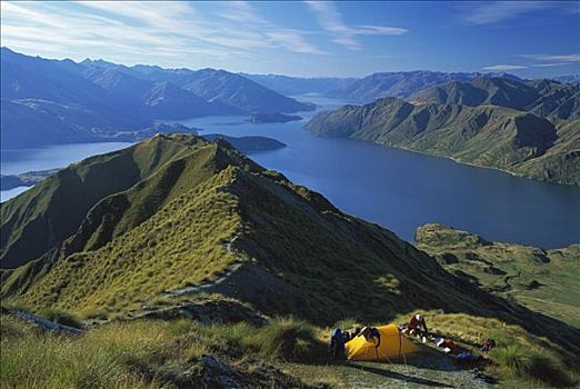 山,营地,高处,瓦纳卡湖,秋天,中心,奥塔哥,新西兰