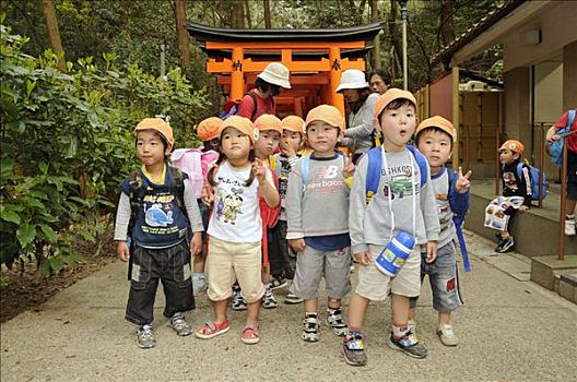 日本人,幼儿园,孩子,神祠,京都,日本,亚洲