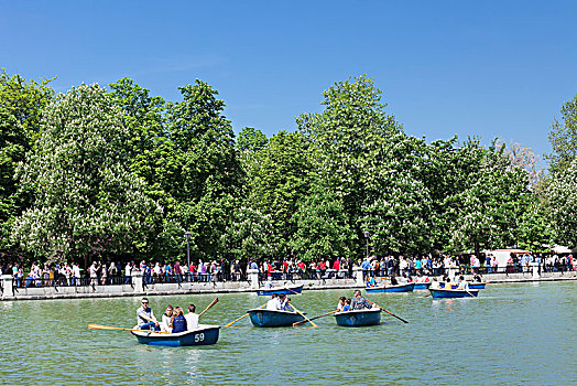 划艇,湖,丽池公园,公园,马德里,西班牙,欧洲