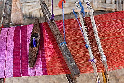 特写,布,编织,织布机,老挝
