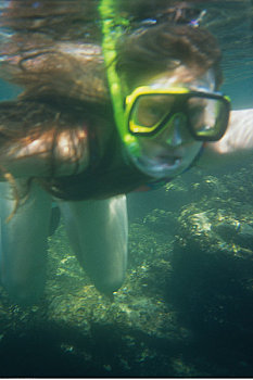 水下视角,女孩,轻装潜水,墨西哥