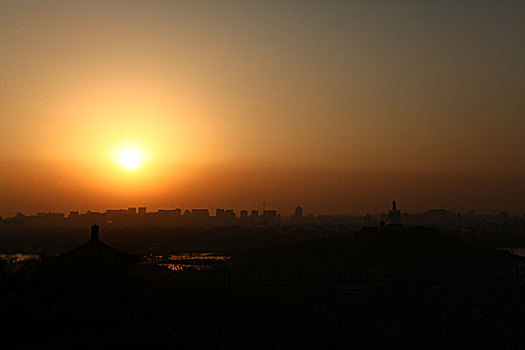 日落,北海白塔,北海公园,景山公园,中国,北京,全景,地标,传统