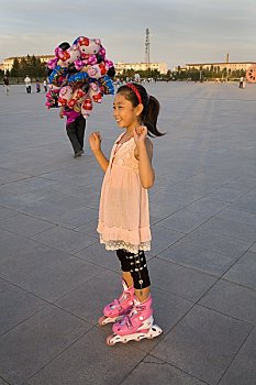 女孩,城市广场,内蒙古,中国