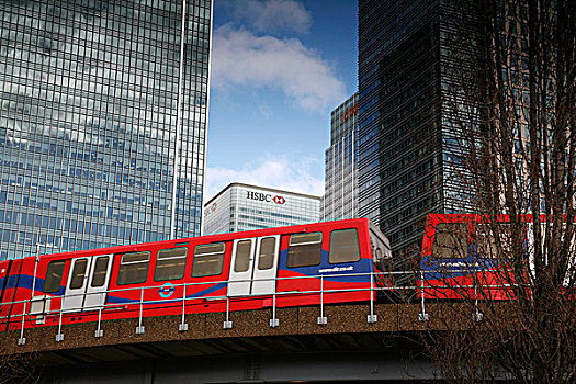 列车,正面,汇丰,建筑,金丝雀码头,伦敦,英国