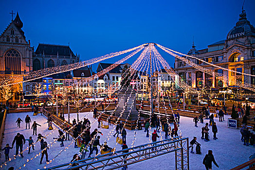 比利时,安特卫普,滑冰场,冬天,黃昏