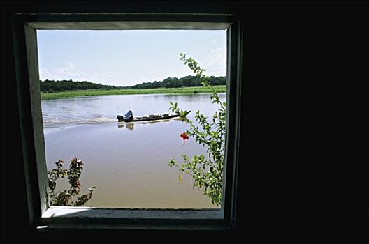 巴西,船,里奥内格罗,河,窗户,前景