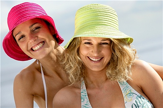 头像,微笑,女人,帽子,海岸