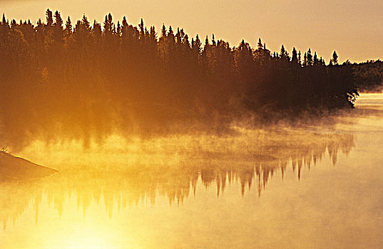 日出,北方,湖,靠近,苏人,安大略省,加拿大