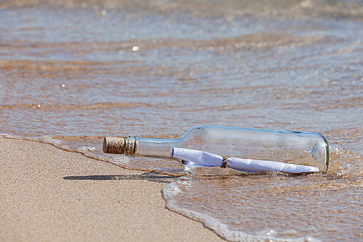 漂流瓶,躺着,海滩,富埃特文图拉岛,加纳利群岛,西班牙,欧洲