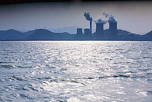 海面,电厂,烟囱,海浪,冒烟,生态,环保