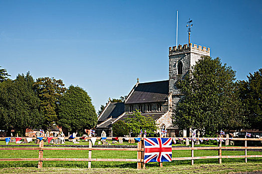英文,乡村,教堂,旗帜,栅栏,沃里克郡,英格兰