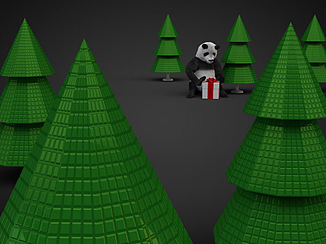 圣诞节,熊猫,礼物,礼盒,树,隔绝,深色背景