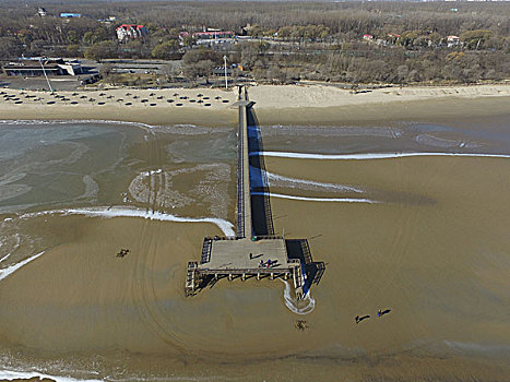 秦皇岛,北戴河,浅水湾,冬季,结冰,沙滩,海滩