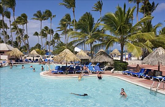 游客,游泳池,绿洲,度假胜地,酒店,蓬塔卡纳,多米尼加共和国,加勒比海