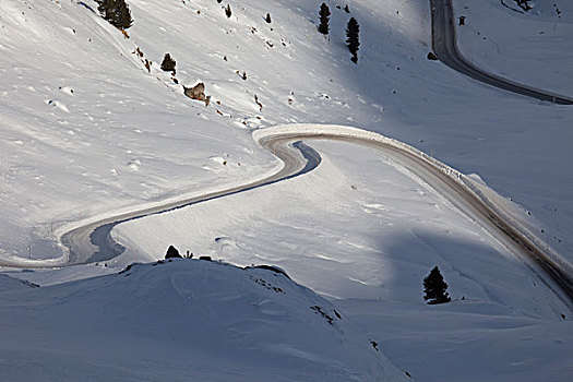 山路,冬天,积雪,道路,奥地利,提洛尔,考纳泰