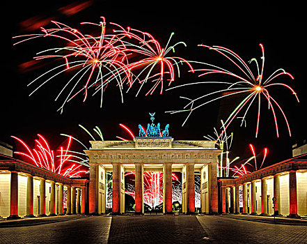 勃兰登堡,大门,烟花,展示,柏林,德国,欧洲,合成效果