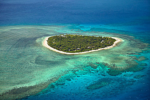卢阿岛,珊瑚礁,玛玛努卡群岛,斐济,南太平洋,俯视