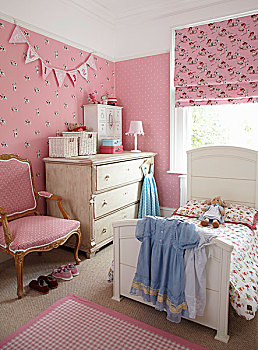 闺房,粉色,图案,壁纸,布,组合,白色,摆饰,老式,扶手椅