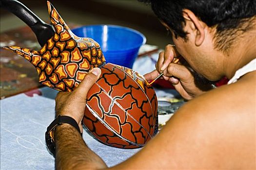 后视图,一个,男人,陶瓷,瓦哈卡州,墨西哥