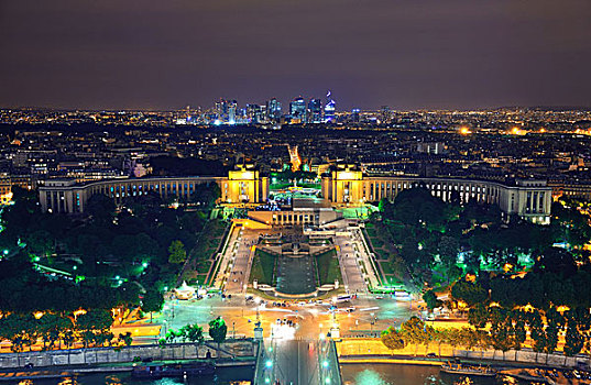 巴黎,城市天际线,屋顶,风景,拉德芳斯,夜晚,法国