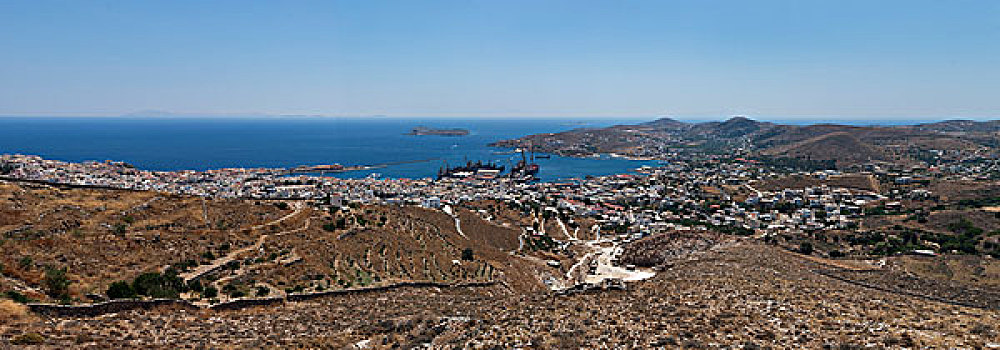 俯视,城镇,锡罗斯岛,基克拉迪群岛,希腊