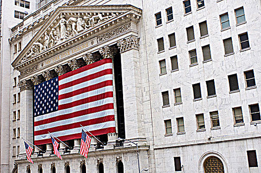 纽约股票交易所,大,美国国旗,纽约,美国