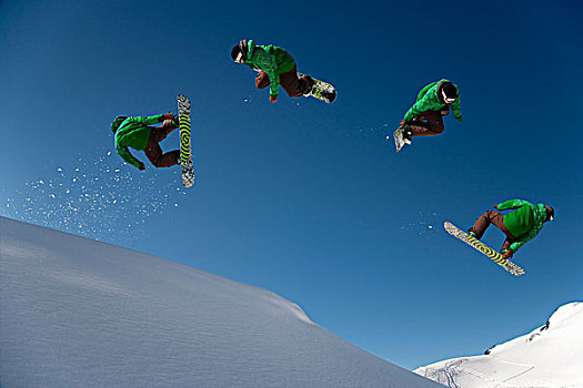 滑雪板玩家,危险,自由,乘,跳跃