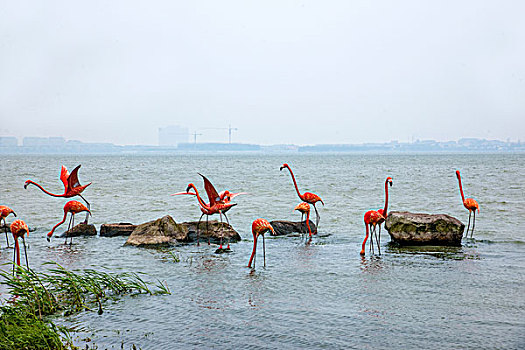 苏州金鸡湖畔城市雕塑---火烈鸟