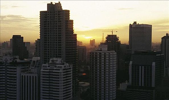 天际线,塔楼,晨光,曼谷,泰国,亚洲