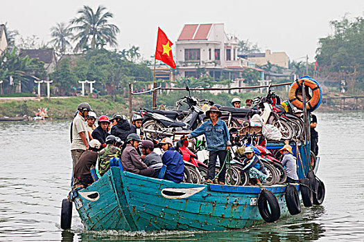 通勤,船,河,会安,越南